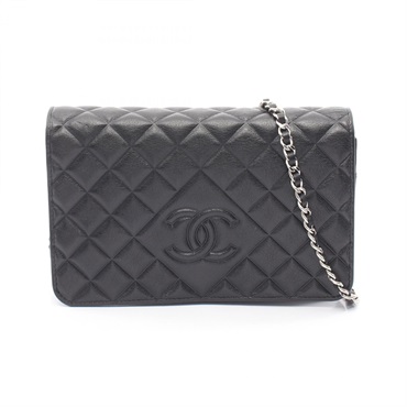 CHANEL Matelasse chain Shoulder crossbody Bag Calfskin leather Black Used SHW