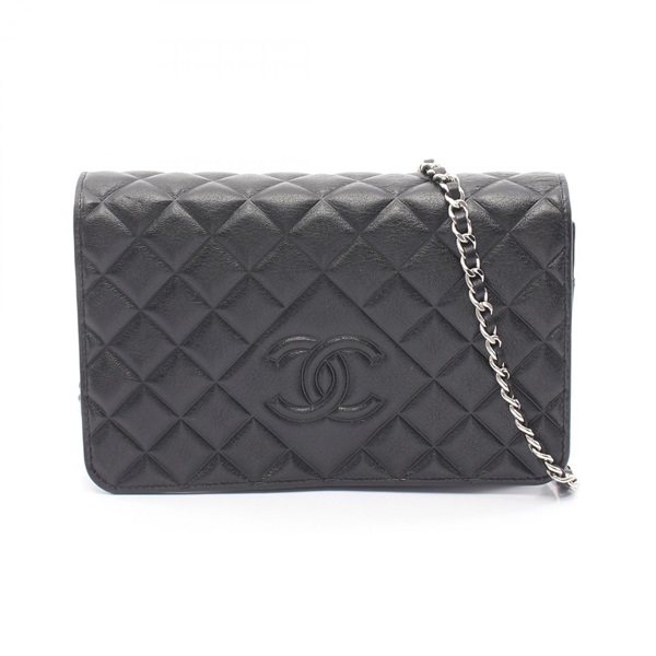 CHANEL Matelasse chain Shoulder crossbody Bag Calfskin leather Black Used SHW