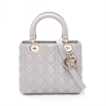 Christian Dior LADY DIOR Medium Shoulder Crossbody Handbag leather Gray Used