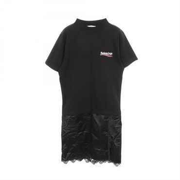 BALENCIAGA Logo Embroidery Short sleeve Dress 671398 cotton polyester Used #XS