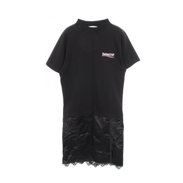 BALENCIAGA Logo Embroidery Short sleeve Dress 671398 cotton polyester Used #XS