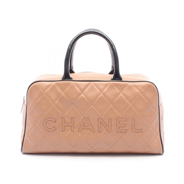 CHANEL Matelasse Bowling Tote Bag Grained Calfskin leather Pink Black Used SHW