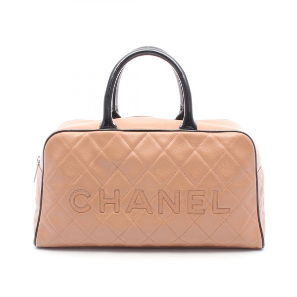 CHANEL Matelasse Bowling Tote Bag Grained Calfskin leather Pink Black Used SHW