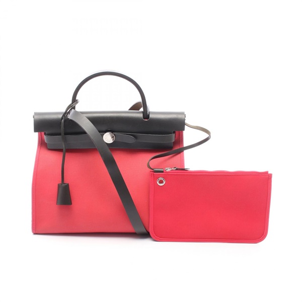 HERMES Herbag Zip PM shoulder Handbag A Toile officier hunter Rose extreme SHW