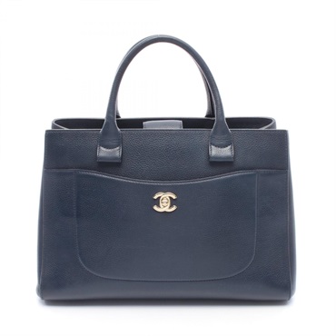 CHANEL Neo Executive Tote Handbag A69930 leather Navy GHW Used Women Coco CC