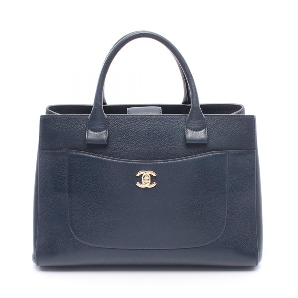 CHANEL Neo Executive Tote Handbag A69930 leather Navy GHW Used Women Coco CC