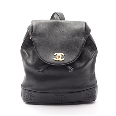 CHANEL Triple COCO Mark Rucksack Backpack Leather Black Used Women GHW CC