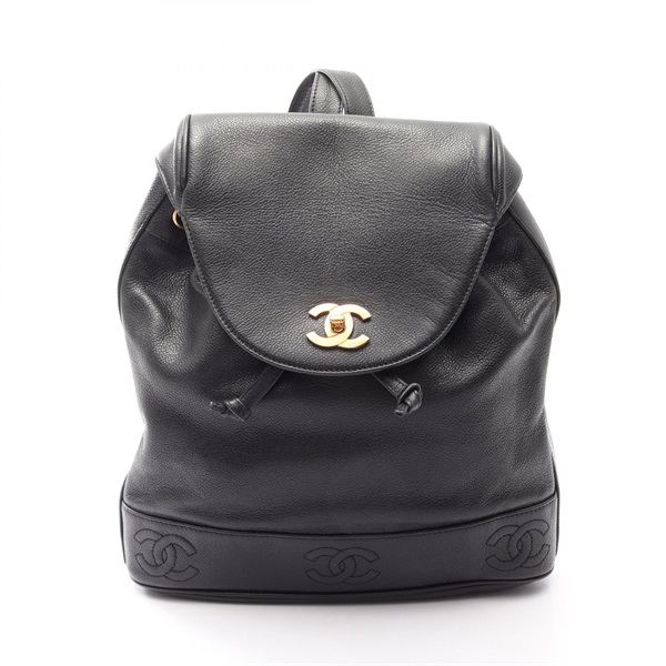 CHANEL Triple COCO Mark Rucksack Backpack Leather Black Used Women GHW CC