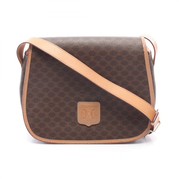 CELINE Macadam Shoulder Bag canvas leather Brown Used Women