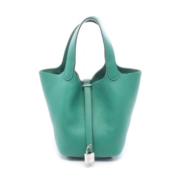 HERMES Picotin Lock PM tote Handbag W Taurillon Clemence Vert vertigo Used SHW