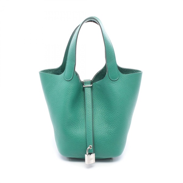 HERMES Picotin Lock PM tote Handbag W Taurillon Clemence Vert vertigo Used SHW