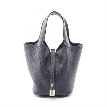 HERMES Picotin Lock PM Tote Handbag Clemence leather Navy Blue nuit SHW Women K