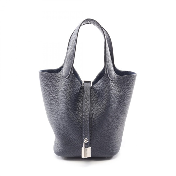 HERMES Picotin Lock PM Tote Handbag Clemence leather Navy Blue nuit SHW Women K