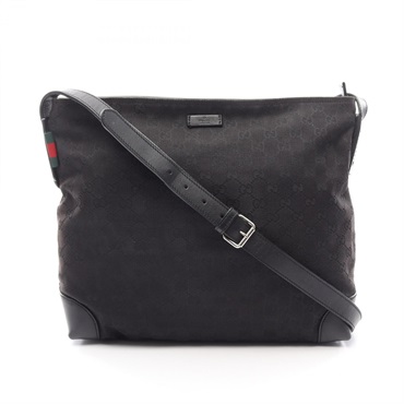 GUCCI G canvas Sherry Line Crossbody Shoulder Bag 308930 leather Black Used