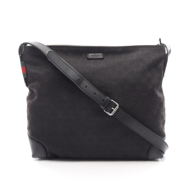 GUCCI G canvas Sherry Line Crossbody Shoulder Bag 308930 leather Black Used