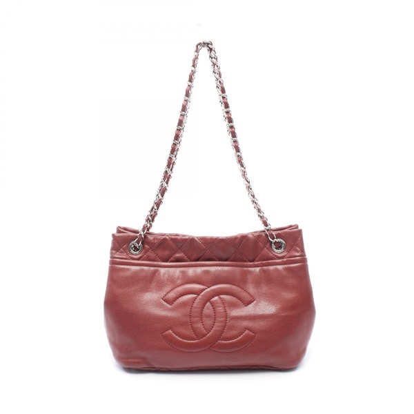 CHANEL Matelasse Coco mark Chain Tote Bag Calfskin Bordeaux SHW Used Women