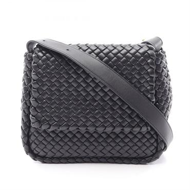 BOTTEGA VENETA Intrecciato Small Cobble Shoulder Bag 709418 leather Black Used