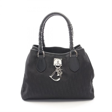Dior Lovely Trotter Tote Hand Bag leather Nylon canvas Black Used Women SHW