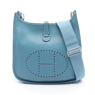 HERMES Evelyne 3 PM Shoulder crossbody Bag O Taurillon Clemence Blue jean SHW