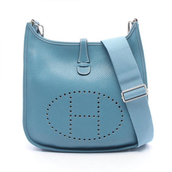 HERMES Evelyne 3 PM Shoulder crossbody Bag O Taurillon Clemence Blue jean SHW