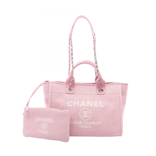 CHANEL Deauville Chain Shoulder Tote Handbag A67001 canvas leather Pink Used CC