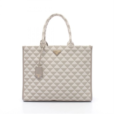 PRADA TRIANGOLO JACQUARD SYMBOL EMBROIDERY Tote Bag 1BA356 canvas Gray White