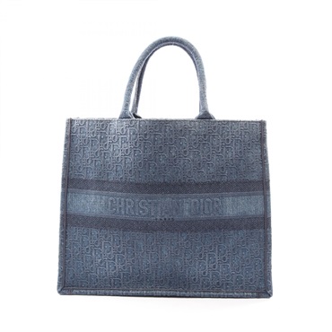 Christian Dior BOOK TOTE Large Oblique Handbag denim Navy Used Women