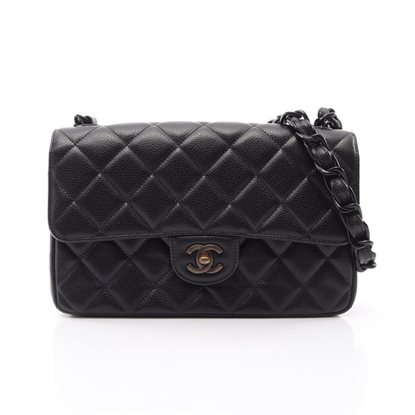 CHANEL Matelasse Single Flap Plastic Chain Shoulder Bag Leather Black Used GHW