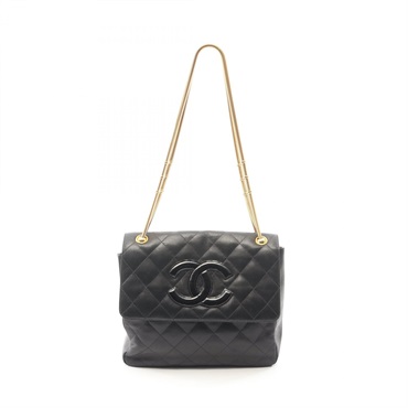 CHANEL Matelasse Shoulder Bag Lamb skin sheep leather Black Used Women GHW