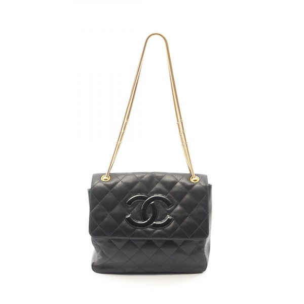CHANEL Matelasse Shoulder Bag Lamb skin sheep leather Black Used Women GHW