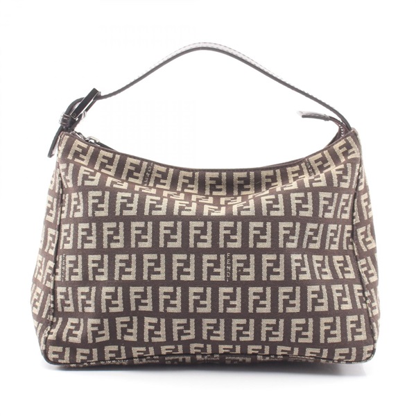 FENDI Zucchino Handbag canvas leather Brown Beige Used Women