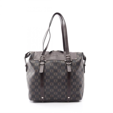 LOEWE Repeat anagram Shoulder Tote Bag leather PVC coated canvas Brown Used