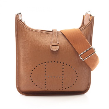HERMES Evelyne 3 Trois PM Shoulder Bag Clemence leather Brown Gold Used K SHW