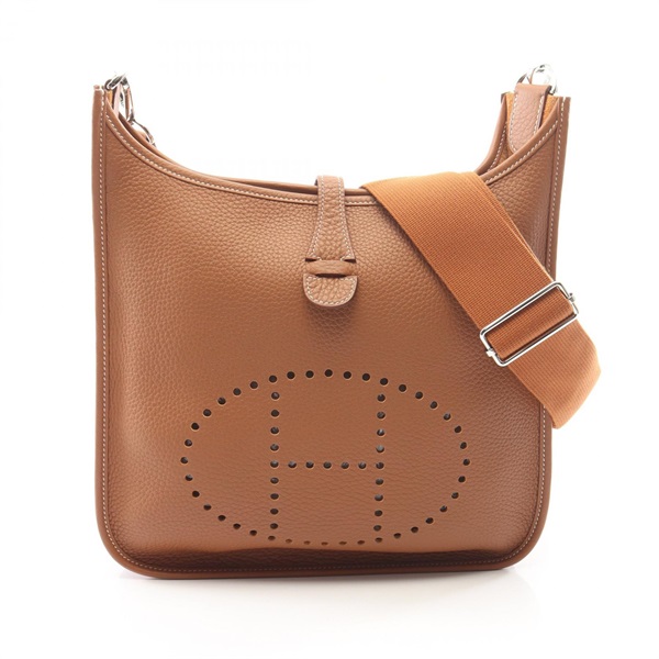 HERMES Evelyne 3 Trois PM Shoulder Bag Clemence leather Brown Gold Used K SHW