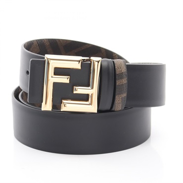 FENDI Round FF Zucca Reversible belt 7C0488AFF2F1A9495 leather Blk NEW mens #95