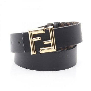 FENDI Round FF Zucca Reversible belt 7C0488AFF2F1A94100 leather Black NEW #100