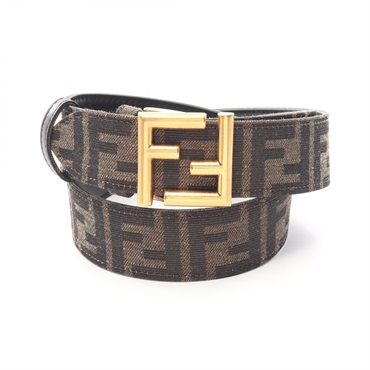 FENDI FF logo belt 8C0686ANH7F1L2J80 canvas leather Black Brown #80 NEW Women