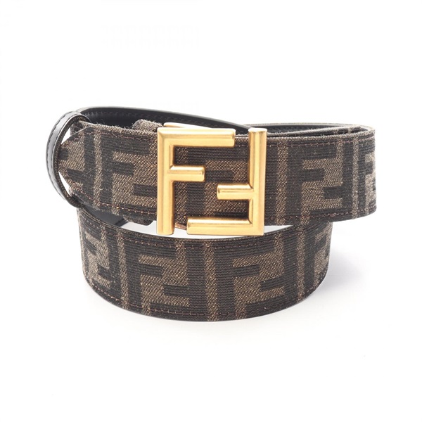 FENDI FF logo belt 8C0686ANH7F1L2J80 canvas leather Black Brown #80 NEW Women