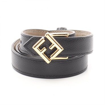 FENDI FF Diamond Gold Hardware Reversible belt leather Black Beige #85 NEW Women