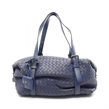 BOTTEGA VENETA Intrecciato Montagne Shoulder Handbag leather Navy Used unisex