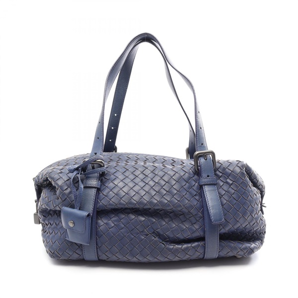 BOTTEGA VENETA Intrecciato Montagne Shoulder Handbag leather Navy Used unisex