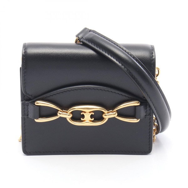 CELINE Maillon Mini Triomphe Chain Shoulder Bag leather Black Used Women