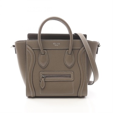 CELINE Luggage Nano Shopper 2WAY Shoulder Handbag leather Beige Used Women