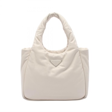 PRADA Soft Padded Triangle logo Tote Handbag 1BG413 leather White Used Women