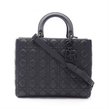 Dior Lady Dior Large Cannage Matte Shoulder Handbag leather Black Used Women