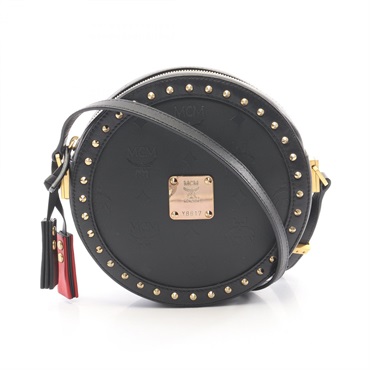 MCM Visetos Circle Crossbody Shoulder Bag PVC coated canvas leather Black Used