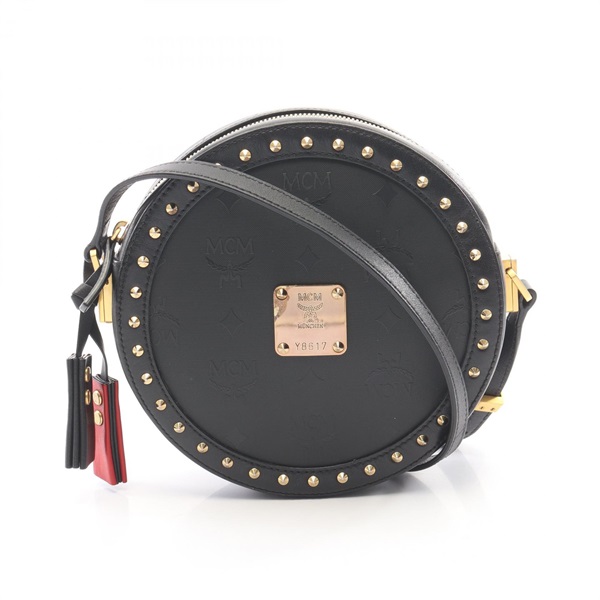 MCM Visetos Circle Crossbody Shoulder Bag PVC coated canvas leather Black Used