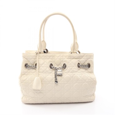 Dior LADY DIOR Cannage Shoulder Tote Bag leather White Used Women