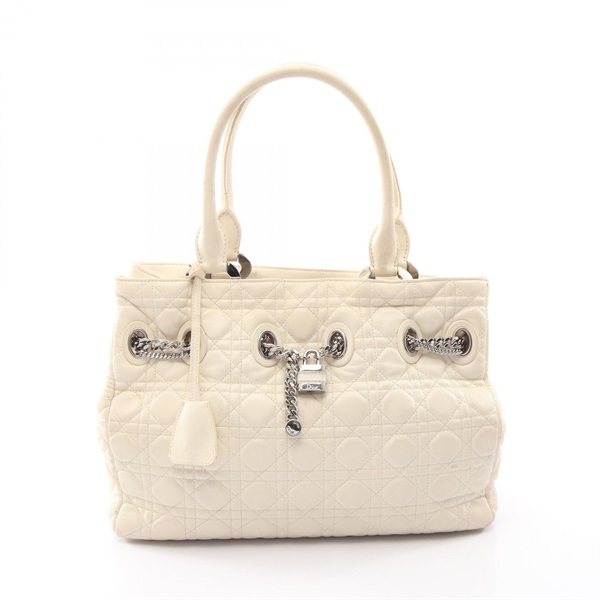 Dior LADY DIOR Cannage Shoulder Tote Bag leather White Used Women