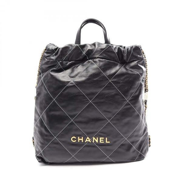 CHANEL Chanel 22 Large matelasse Rucksack Backpack leather Black Used Women GHW